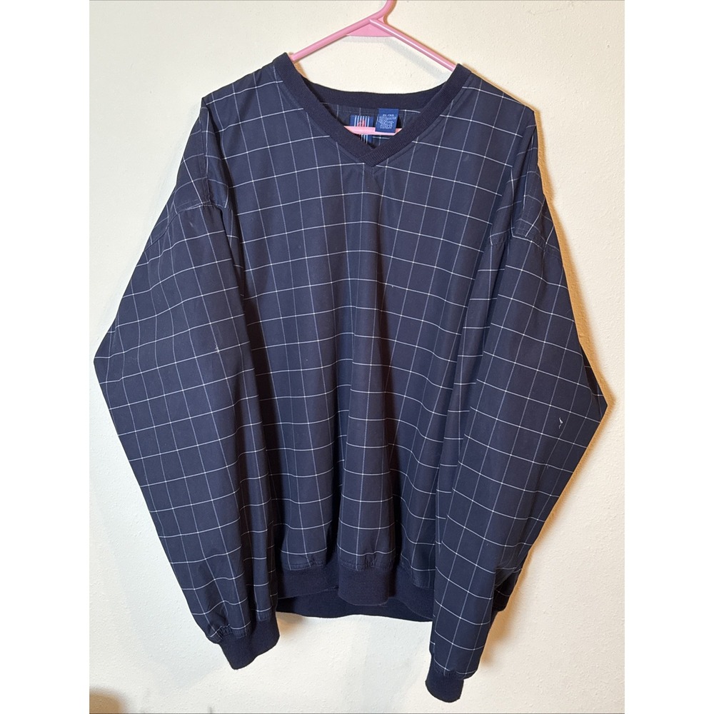 VTG Jantzen Windbreaker Mens XL Blue Plaid Pullover Wind Shirt Golf Embroidered